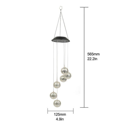 Saulės vėjo varpeliai su LED rutuliais – vėjo varpelių matmenų schema