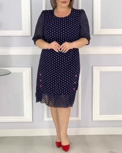👗Elegantiška pusės rankovių suknelė su taškuotu raštu