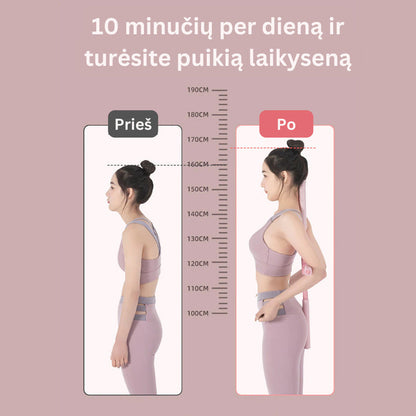 Laikysenos palyginimo iliustracija prieš ir po tempimo pratimo